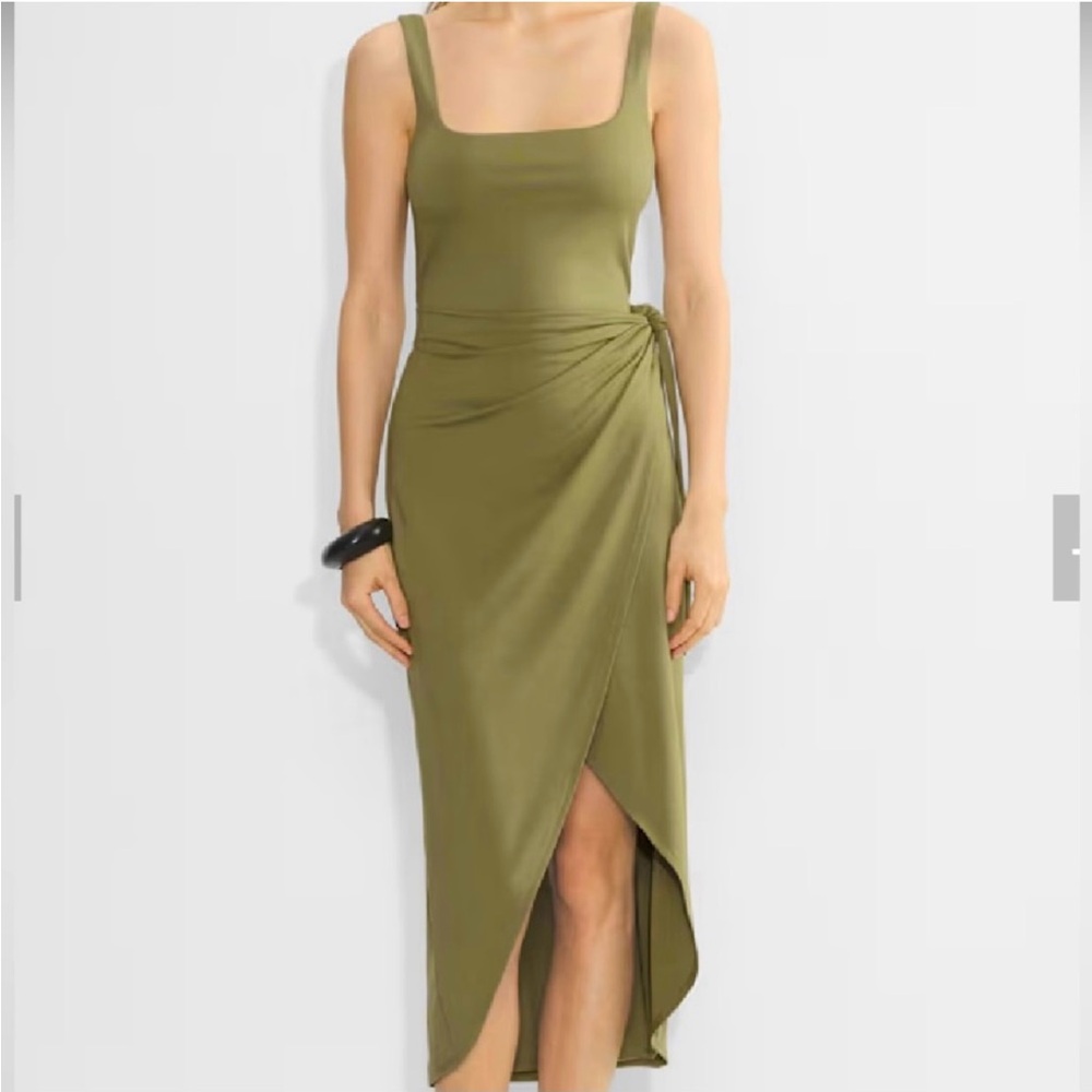 Aritzia Wilfred Olive Green Wrap Dress - Picture 2 of 7